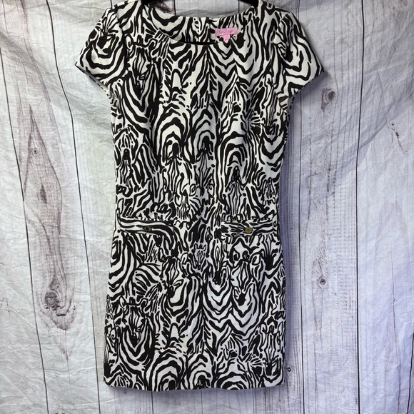 Lilly Pulitzer Layton Zebra Print Shift Black and White Dress Medium - Picture 2 of 10
